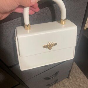 Neiman Marcus Milan Chiva Golden Bee White Leather Top Handle Bag